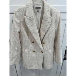 H&M Textured Double Breasted Blazer Cream Gold Buttons Women's Size M